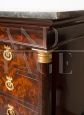 Antique French Empire chest of drawers in mahogany feather with marble top