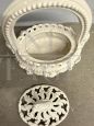 Antique worked and white enamelled ceramic warmer basket
