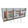 4-door sideboard in white glass with colored sections and brass