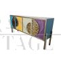 4-door brass and colored glass sideboard