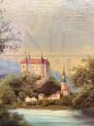 Antique Austrian painting with river landscape, oil on canvas, 19th century
