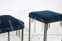 Vintage high stools upholstered in dark teal velvet