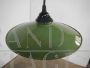 1940s industrial saucer suspension lamp in green metal