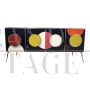 Backlit sideboard in black glass with colored circles                      
                            