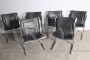 Set of 6 Fumagalli modern chairs in metal and leather, Italy 1970s