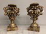 Pair of antique palm tree vases in carved and gilded wood