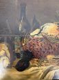Still life painting with game, oil on panel, 1940s