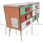 Multicolored glass chest of drawers with six drawers