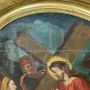 Antique oval painting with Jesus and the Cyrenean, oil on canvas from the 18th century