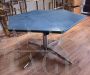 Vintage hexagonal coffee table with blue alcantara top