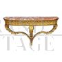 Antique style wall mounted console table in gilded wood and marble
