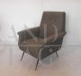 60s Italian mid-century armchair in light gray fabric, restored