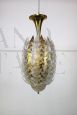 Vintage chandelier in brass with golden glass leaves, Italy 1970s