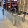 Sesann coffee table by Gianfranco Frattini in chromed metal and smoked glass