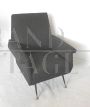 60s Italian mid-century armchair in dark gray fabric, restored