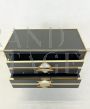 Vintage bedside table covered in dark grey glass and brass, 1970s