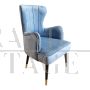 Art deco style armchair in light blue velvet