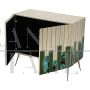 Small sideboard in malachite green glass and natural parchment