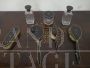 Antique toilet set with silver and tortoiseshell brushes, mirror and bottles