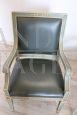Pair of Louis XVI antique style lacquered armchairs in green skai