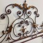 1930s gold and purple wrought iron double bed headboard