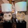 Pair of travertine marble lamps sculpted by Emanuele Scarnicci