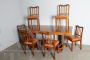 Art Deco dining set with table and chairs in walnut and leather            