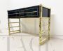 Vintage black glass and brass console desk, 1970s