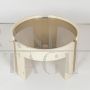 Round design coffee table from the 70s in white wood and glass