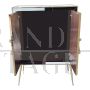 Small sideboard bar cabinet in optical black and white glass and mirror