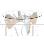 White design coffee table with round transparent glass top