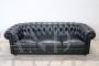 Black leather Chesterfield sofa and armchair, 1980s