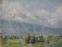 Deschamps - country painting with a view of the Pyrenees on the Pic Du Midi