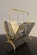 Magazine rack in brass and black lacquered metal, Italy 1970s