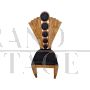 Design chair in briarwood and black leather with fan-shaped backrest