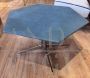 Vintage hexagonal coffee table with blue alcantara top