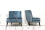 Pair of French style design armchairs in light blue velvet                     
                            