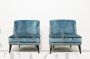 Pair of French style design armchairs in light blue velvet