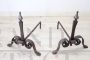 Set of antique fireplace tools in wrought iron and cast iron, early 19th century