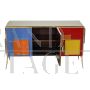 Three-door sideboard in colored glass with illuminated handles