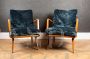 Knoll armchairs in blue velvet
