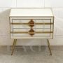 Small two-drawer dresser in ivory-colored glass and brass