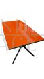 1960s iron table with orange glass top