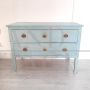 Antique Louis XVI chest of drawers in light blue lacquered wood, late 18th century