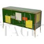 Three-door sideboard covered in multicolored glass 