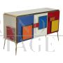 Three-door sideboard in colored glass with illuminated handles