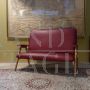60's sofa in burgundy skai and wood