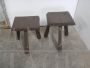 Pair of rustic three-legged farmer stools, 1950