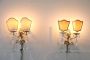 Pair of 80s bronze and crystal wall lights