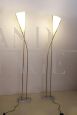 Vintage floor lamp with two intertwined stems in brass and glass